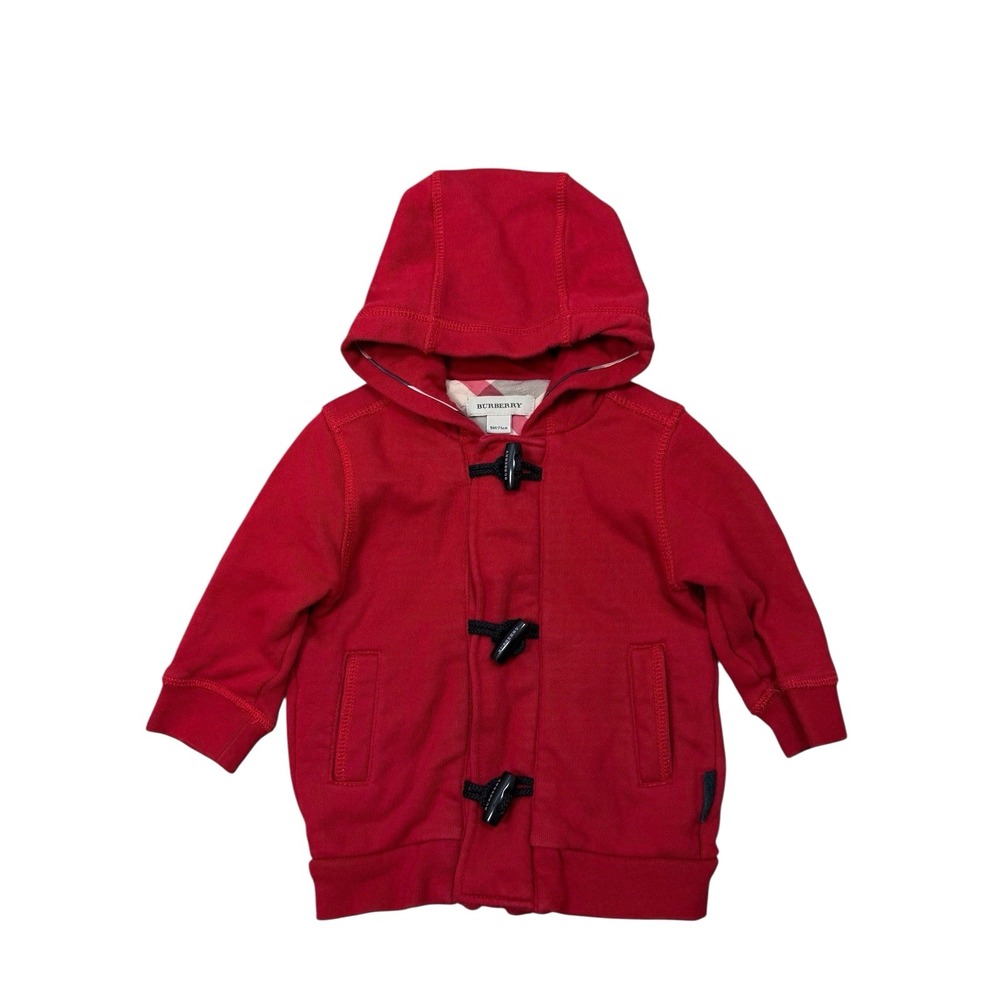 BURBERRY CHILDREN Baby Red Toggles Hoodie w‎ Pockets Sz 9M